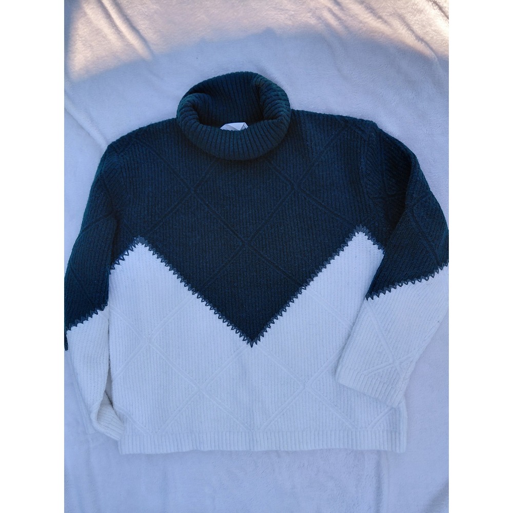 Hyacinth House Womens Green White Chevron Colorblock Turtleneck Sweater Size M